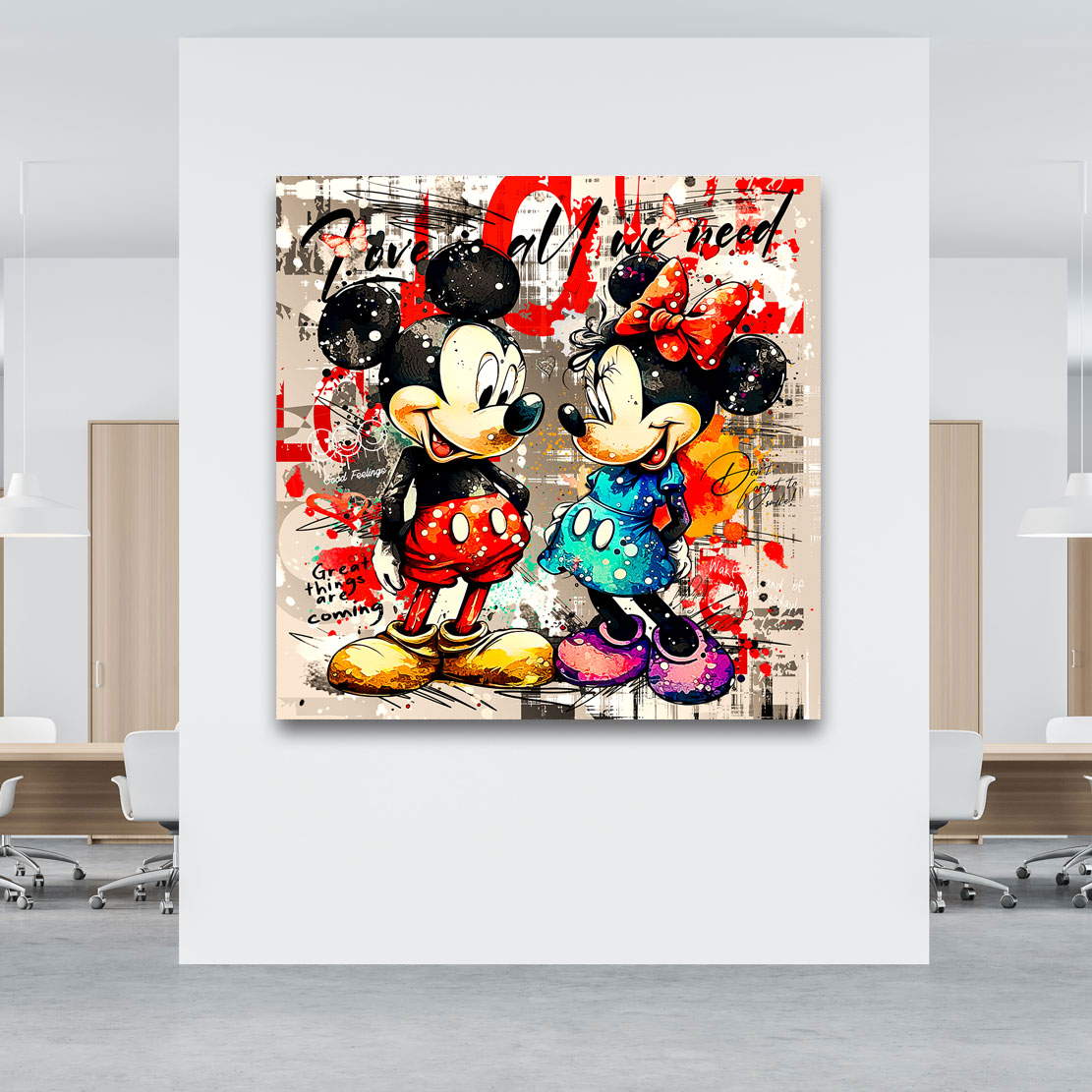 Pop Art Leinwandbild Minnie & Micky Love is all we need Retro