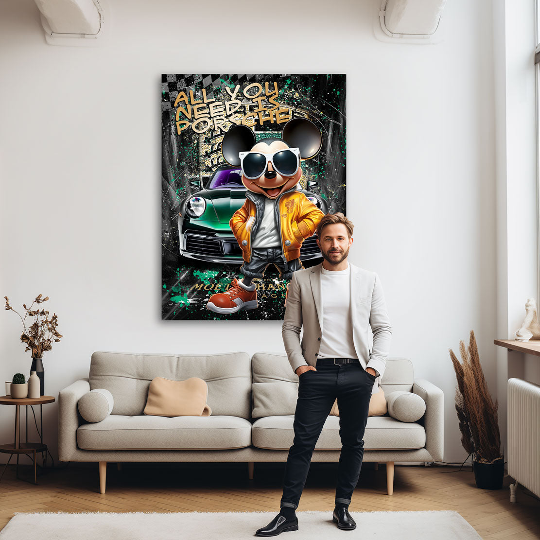 Pop Art Wandbild Micky Maus Porsche