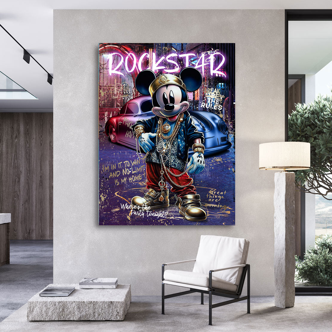 Pop Art Wandbild Micky Maus Rockstar