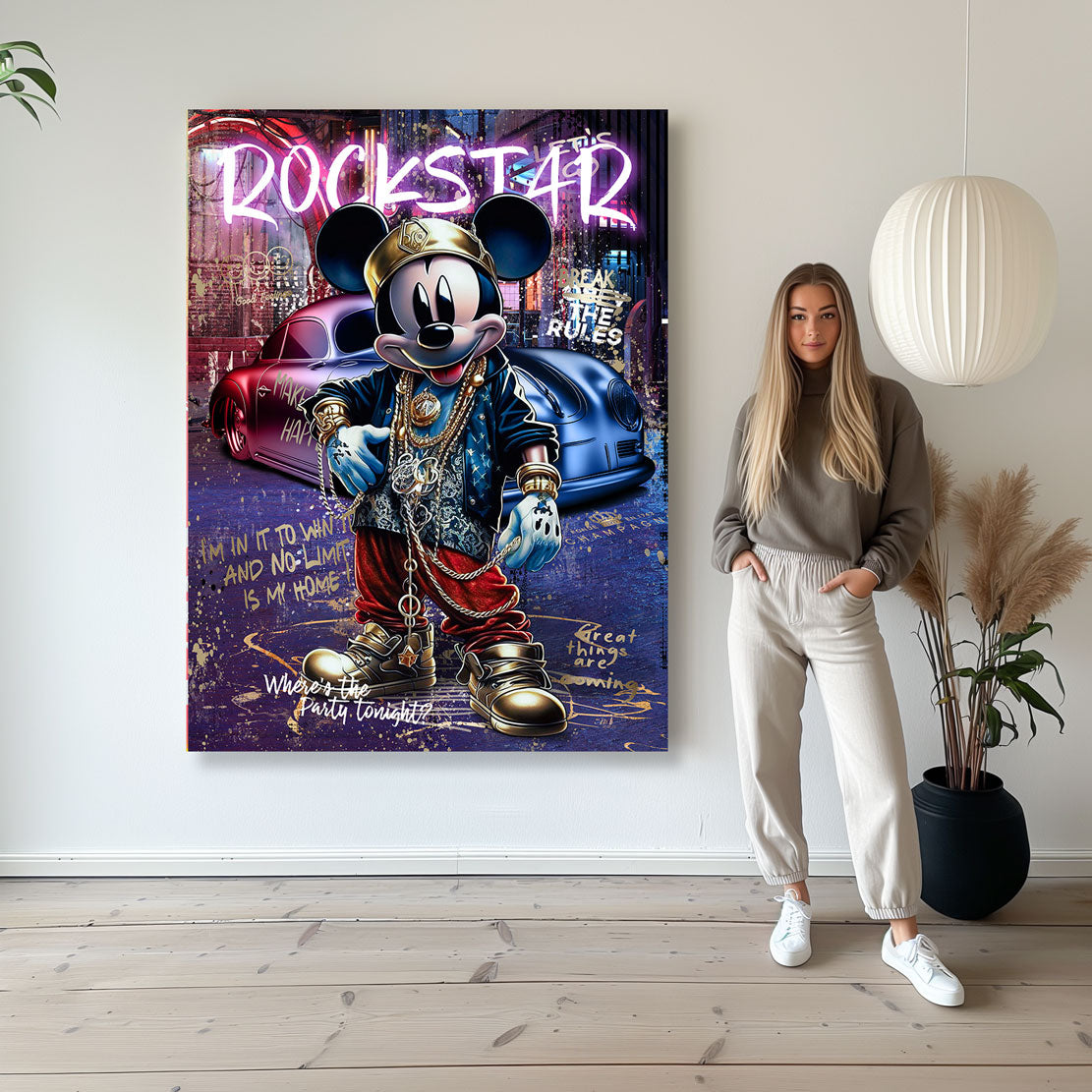 Pop Art Wandbild Micky Maus Rockstar