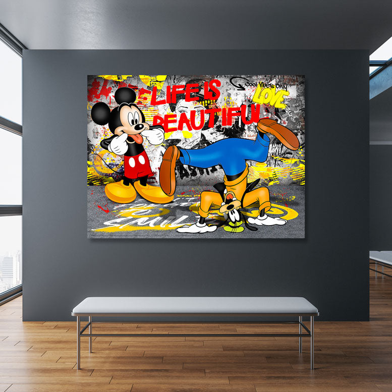 Modernes Pop Art Wandbild Micky & Goofy Life Is Beautiful