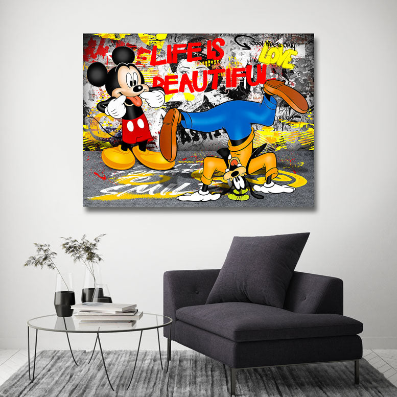 Modernes Pop Art Wandbild Micky & Goofy Life Is Beautiful