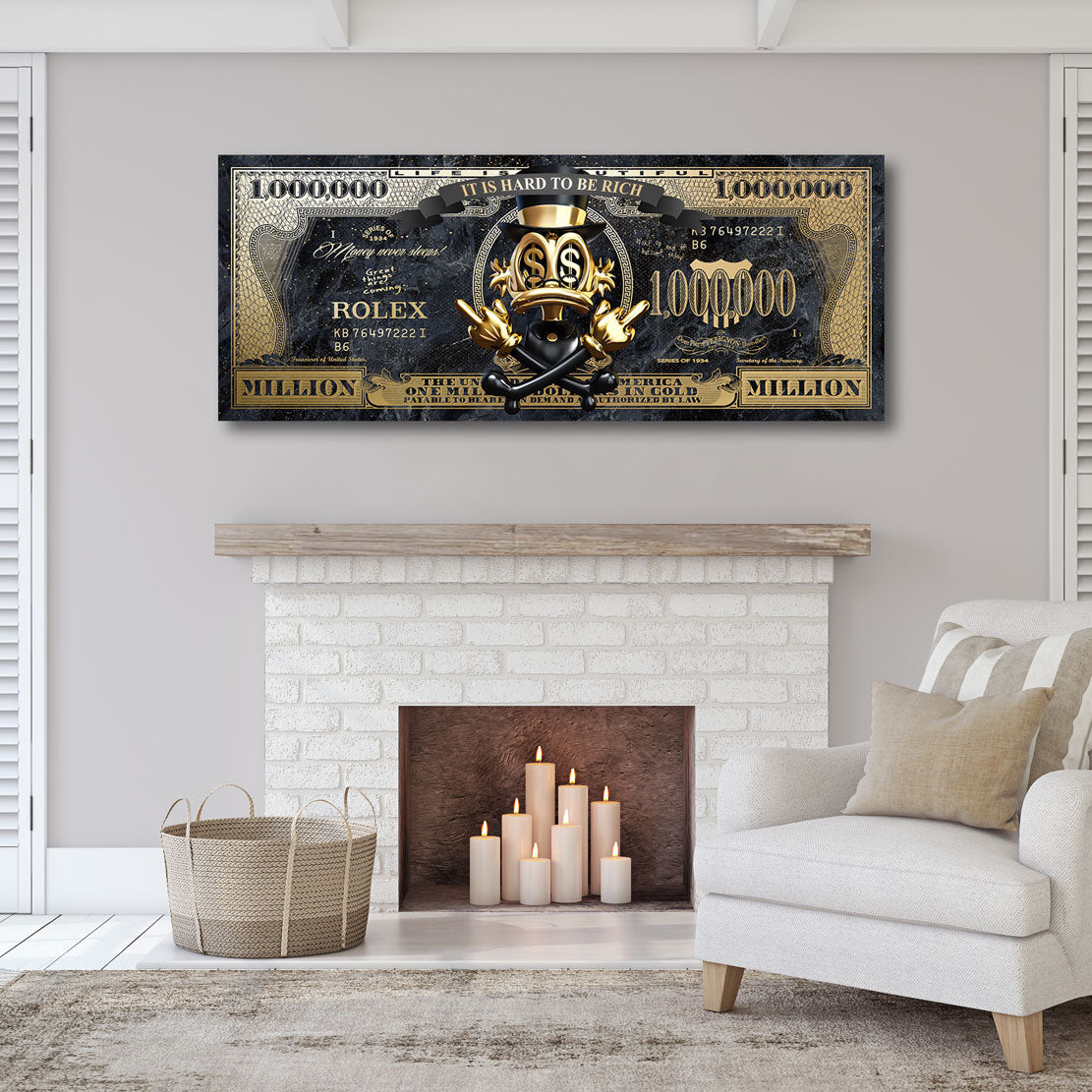 Wandbild Dagobert Duck Totenkopf Dollar Gold Style
