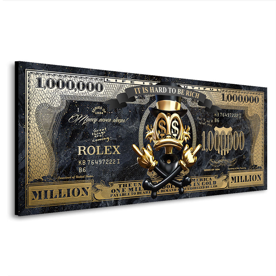 Wandbild Dagobert Duck Totenkopf Dollar Gold Style
