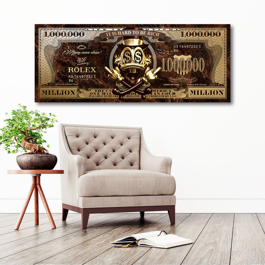 Wandbild Dagobert Duck Totenkopf Dollar Retro Style