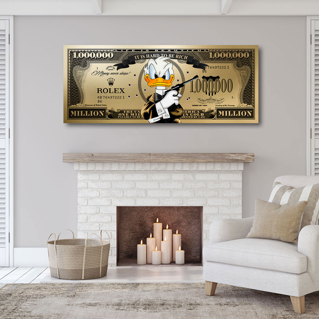 Wandbild Donald Duck Bond Dollar Gold Sytle