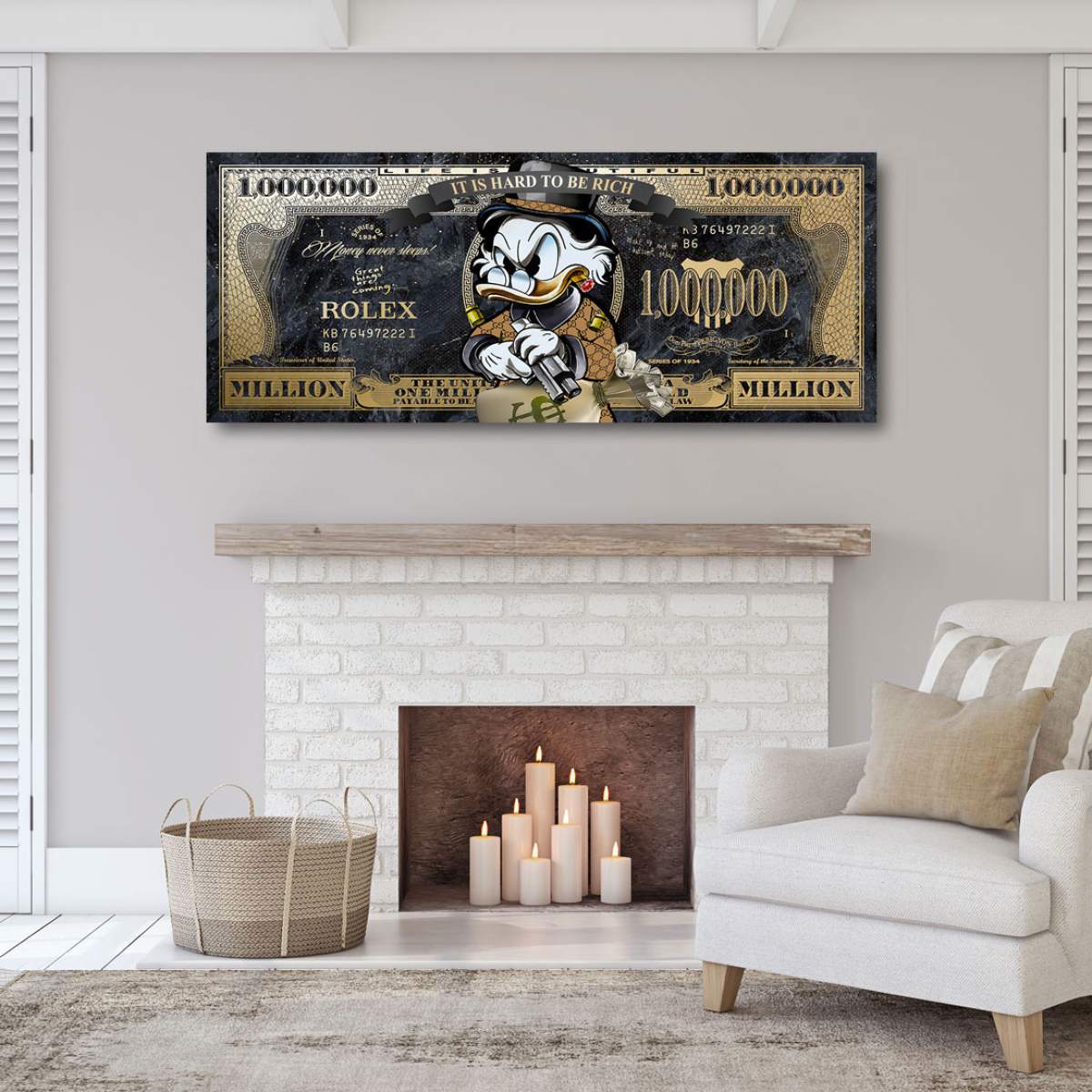 Blattgold Pop Art Wandbild Dagobert One Million Dollar