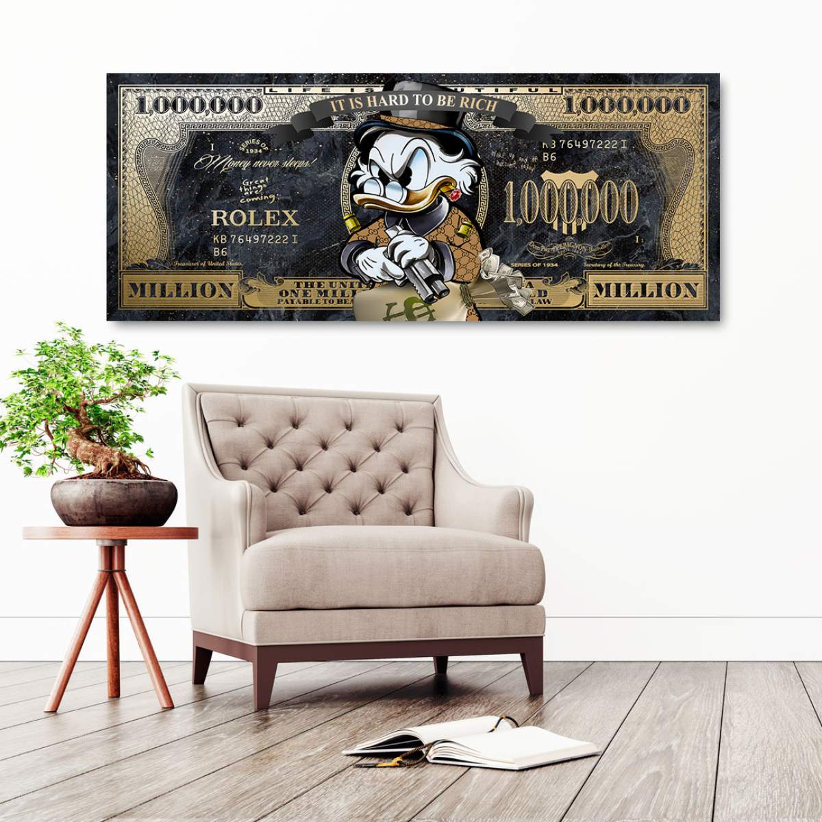 Blattgold Pop Art Wandbild Dagobert One Million Dollar