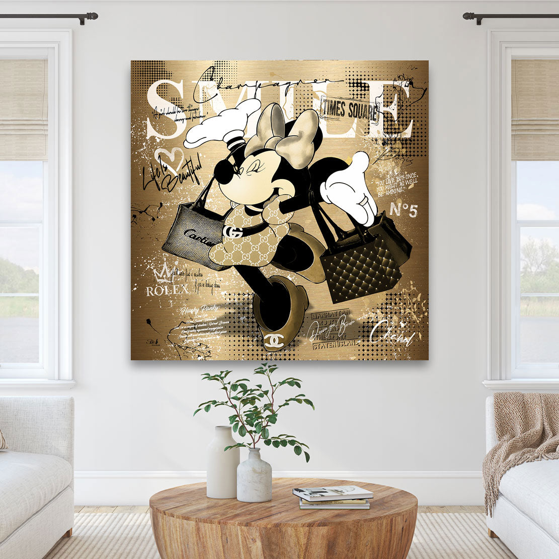 Pop Art Wandbild Minnie Smile Gold Style