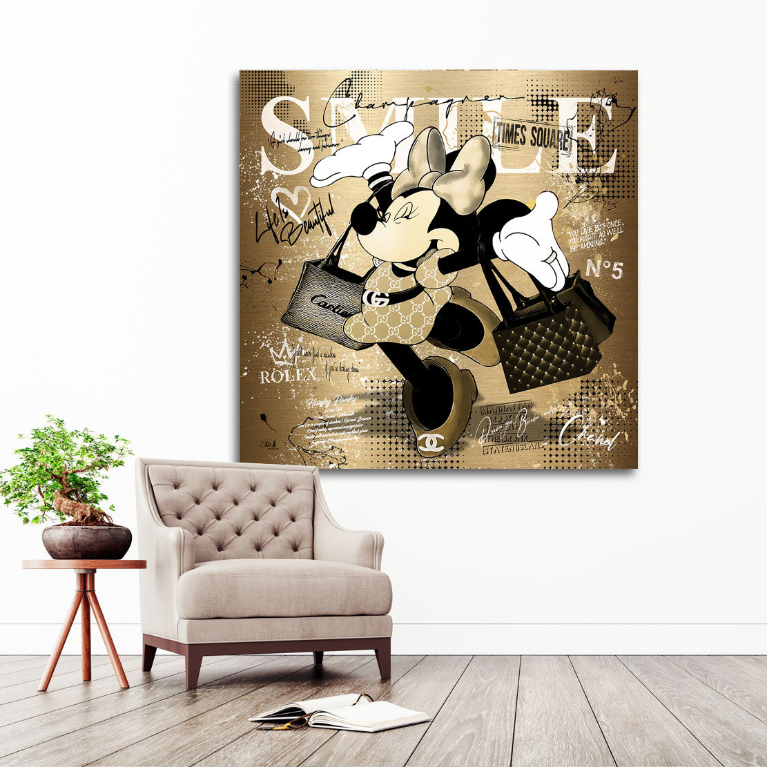 Pop Art Wandbild Minnie Smile Gold Style