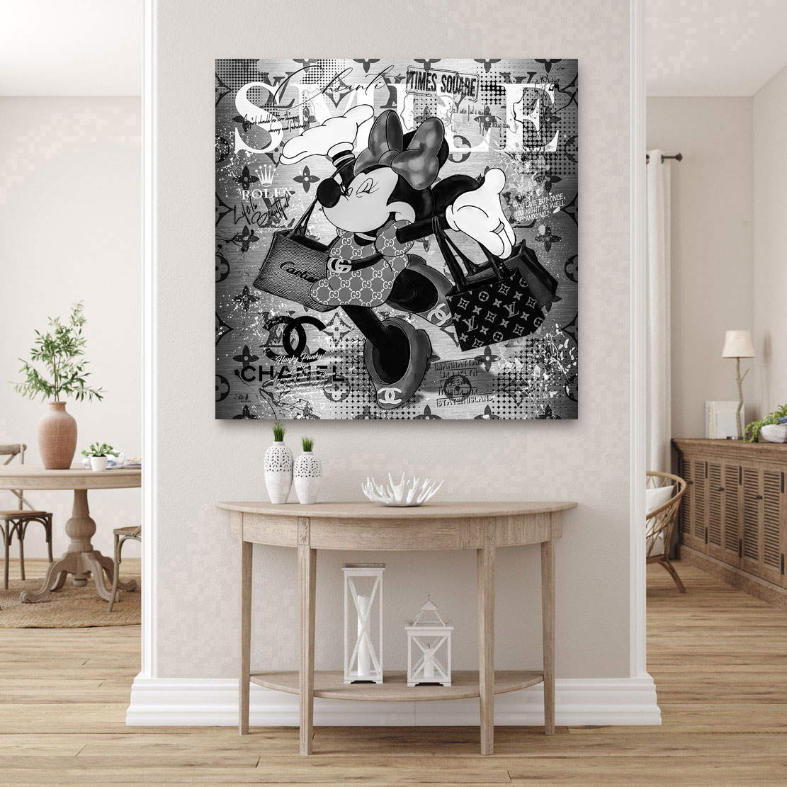 Leinwandbild Minnie Smile Pop Art Black and White