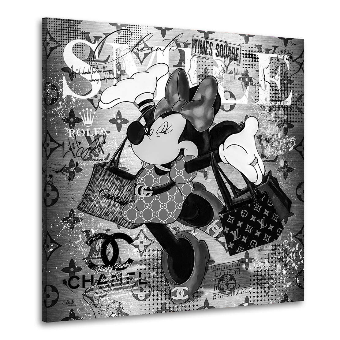 Leinwandbild Minnie Smile Pop Art Black and White