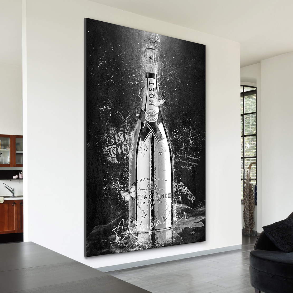 Leinwandbild Champagner Lifestyle Black & White