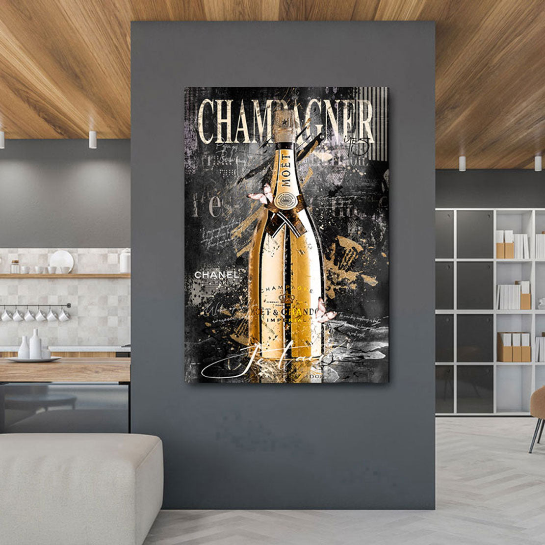 Wandbild Champagner Black Style