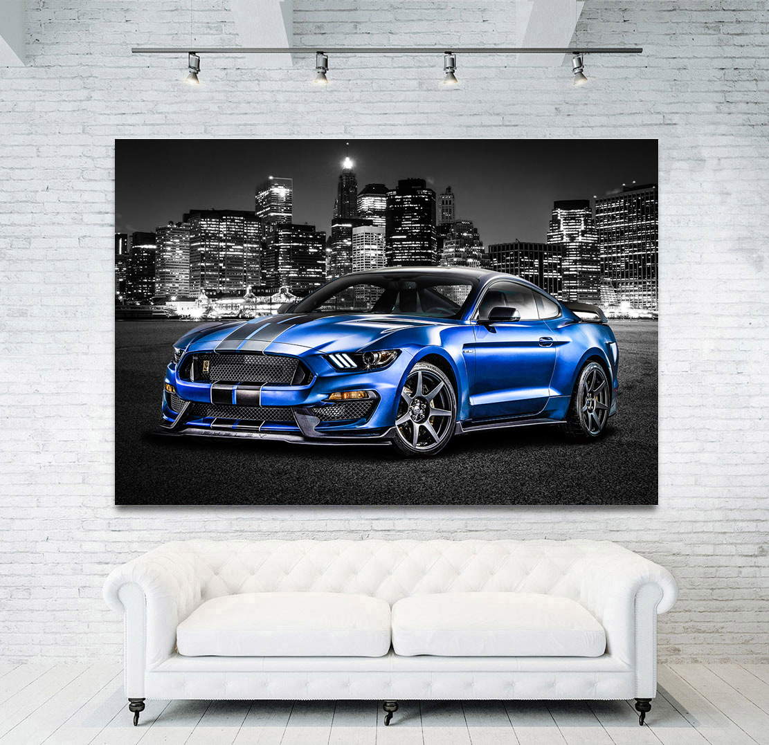Auto Leinwandbild Ford Mustang City Blue