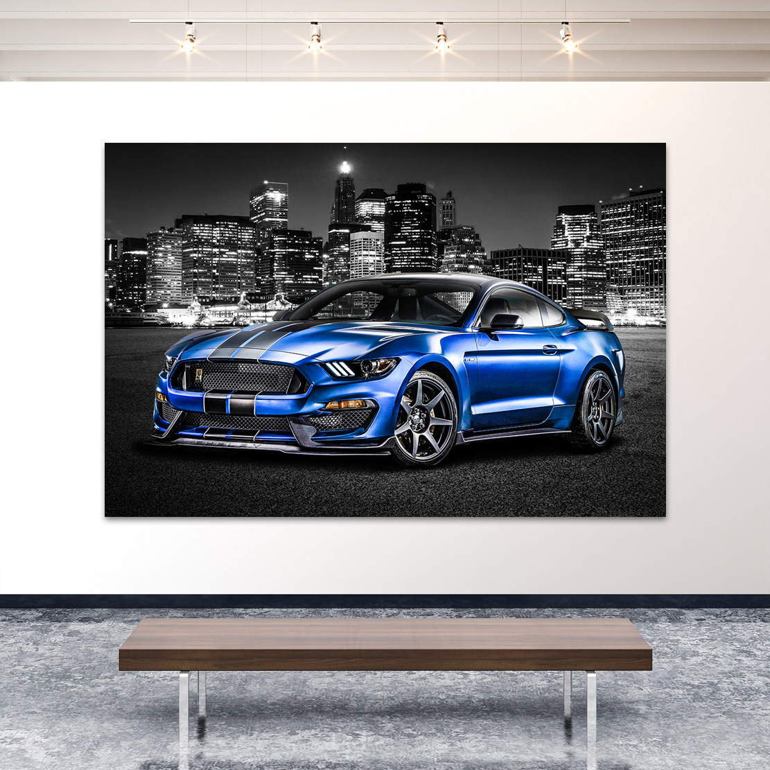 Auto Leinwandbild Ford Mustang City Blue