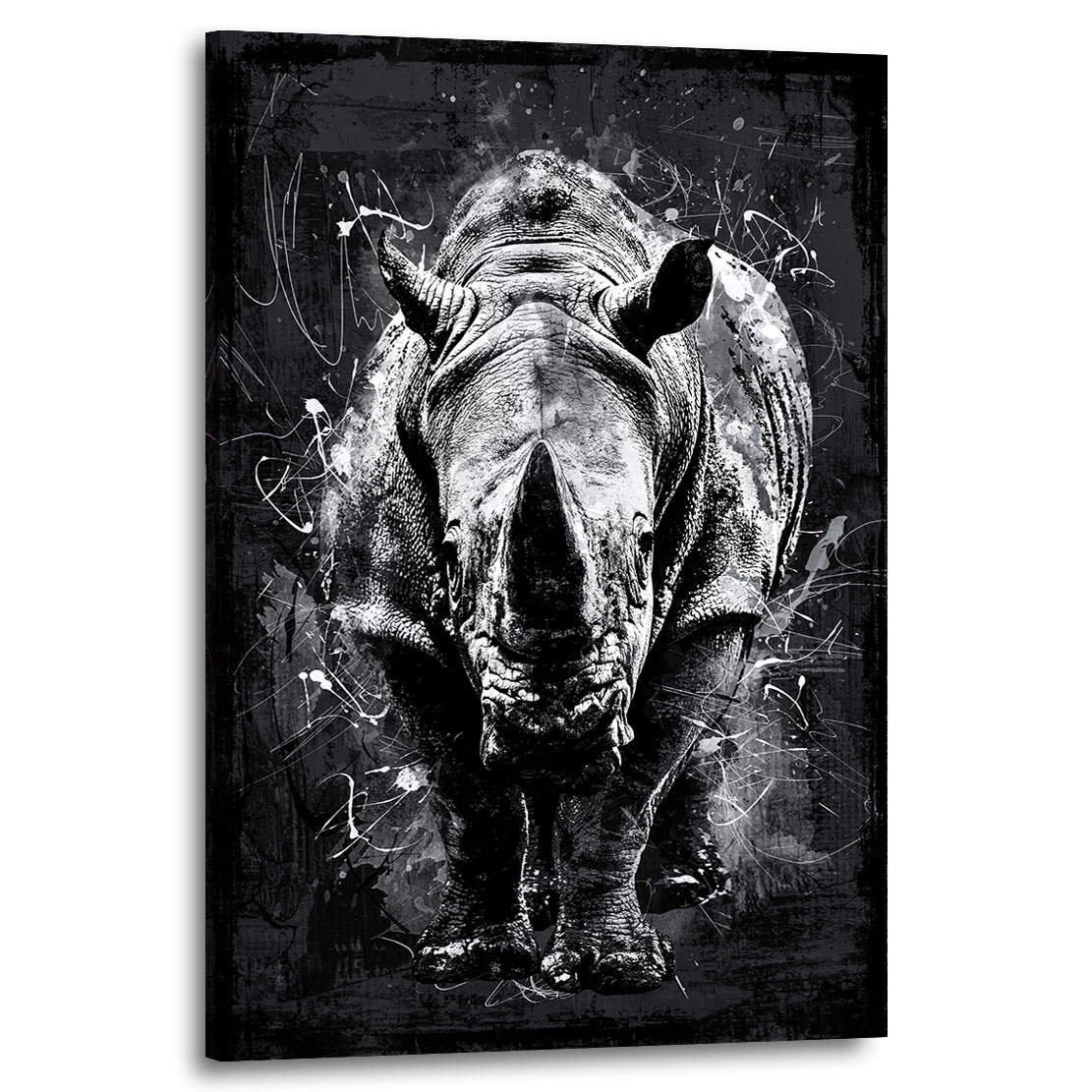 Wandbild Leinwandbild Nashorn schwarz weiss
