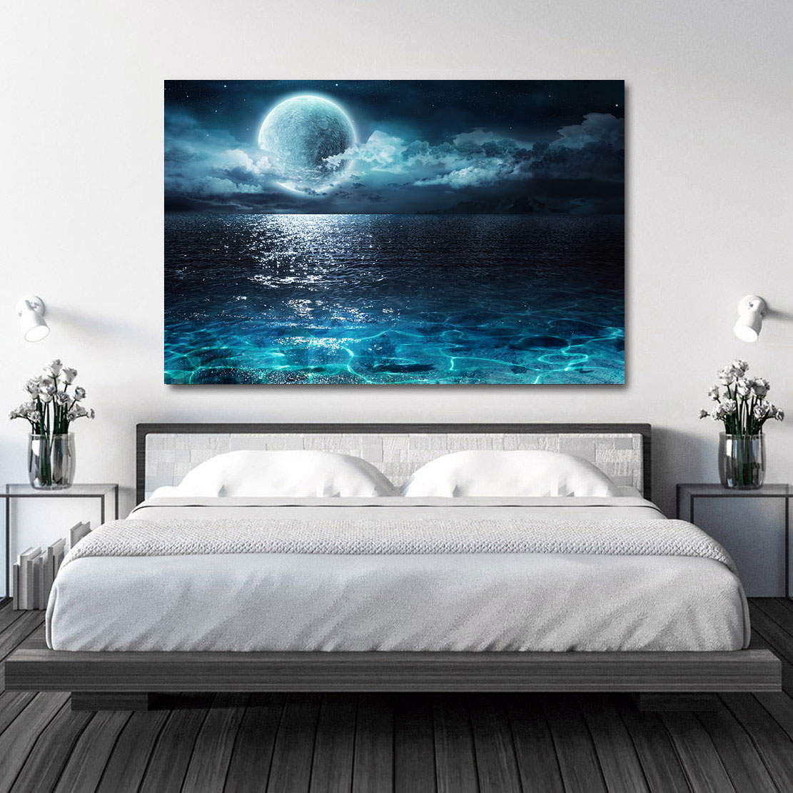 Wandbild Vollmond Ã¼ber dem Meer