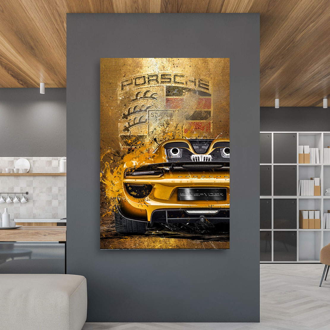 Auto Wandbild Leinwandbild Porsche Speedster 918 Gold Style