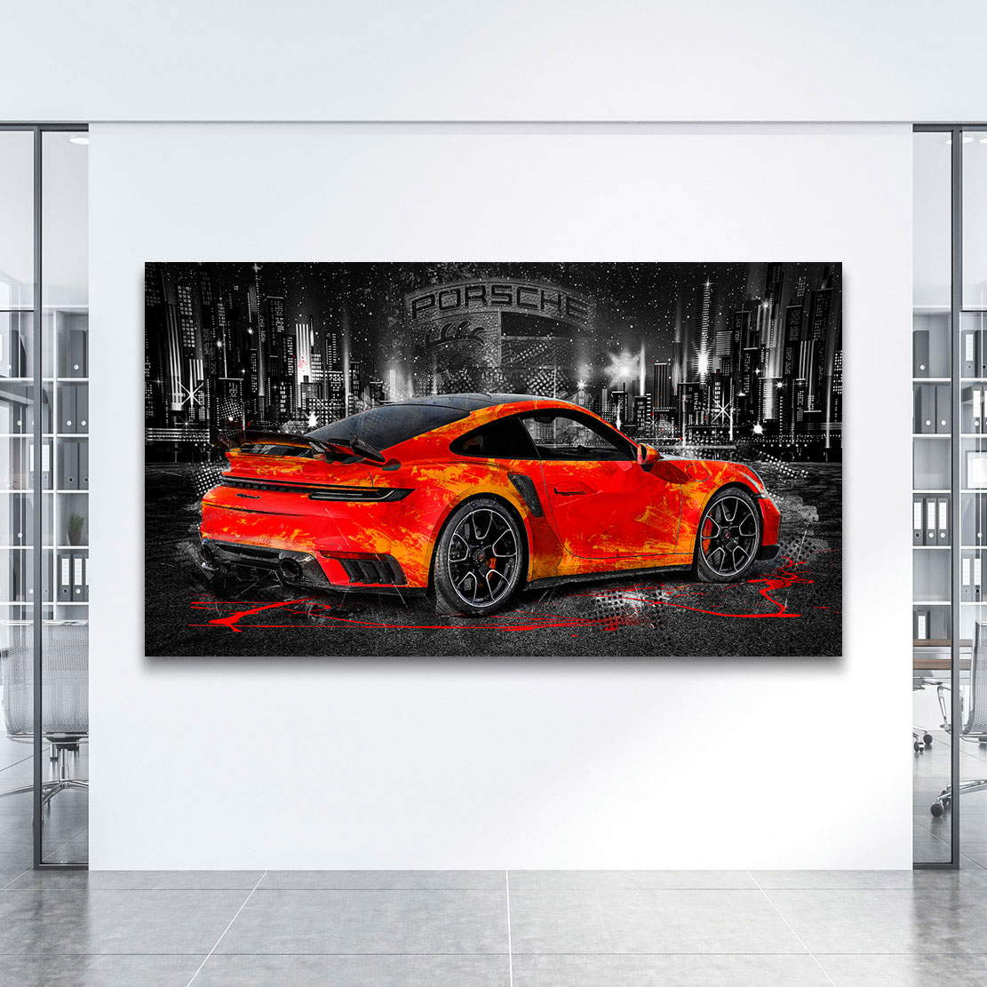 Auto Leinwandbild Porsche 911 Turbo Red City Style