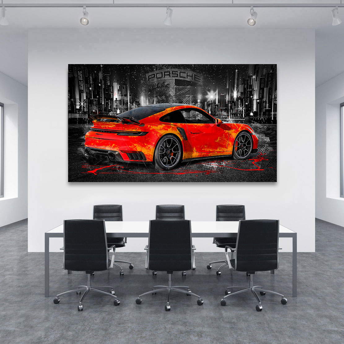 Auto Leinwandbild Porsche 911 Turbo Red City Style