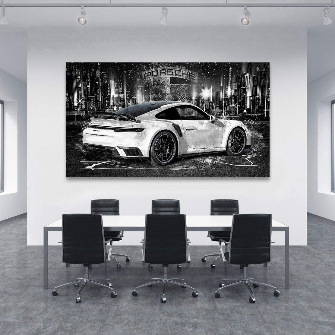 Auto Leinwandbild Porsche 911 Turbo Abstrakt Black City