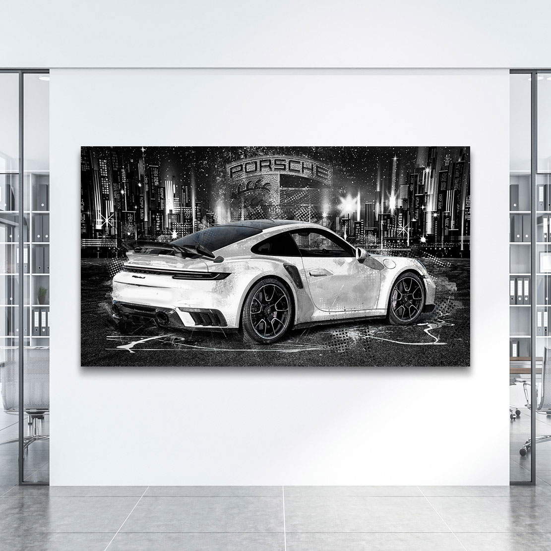 Auto Leinwandbild Porsche 911 Turbo Abstrakt Black City