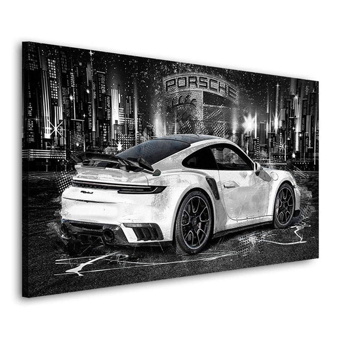 Auto Leinwandbild Porsche 911 Turbo Abstrakt Black City