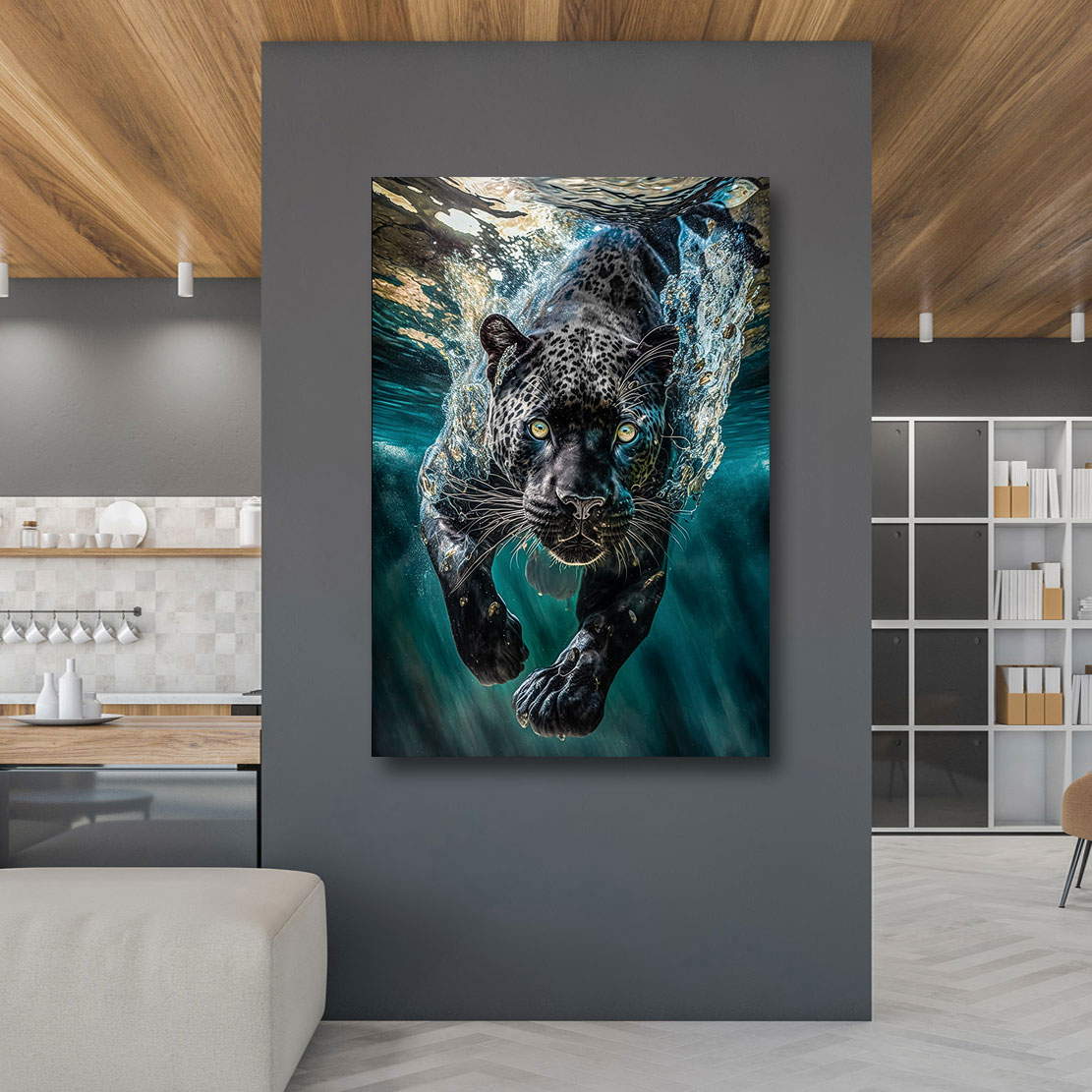 Leinwandbild Tauchender Panther