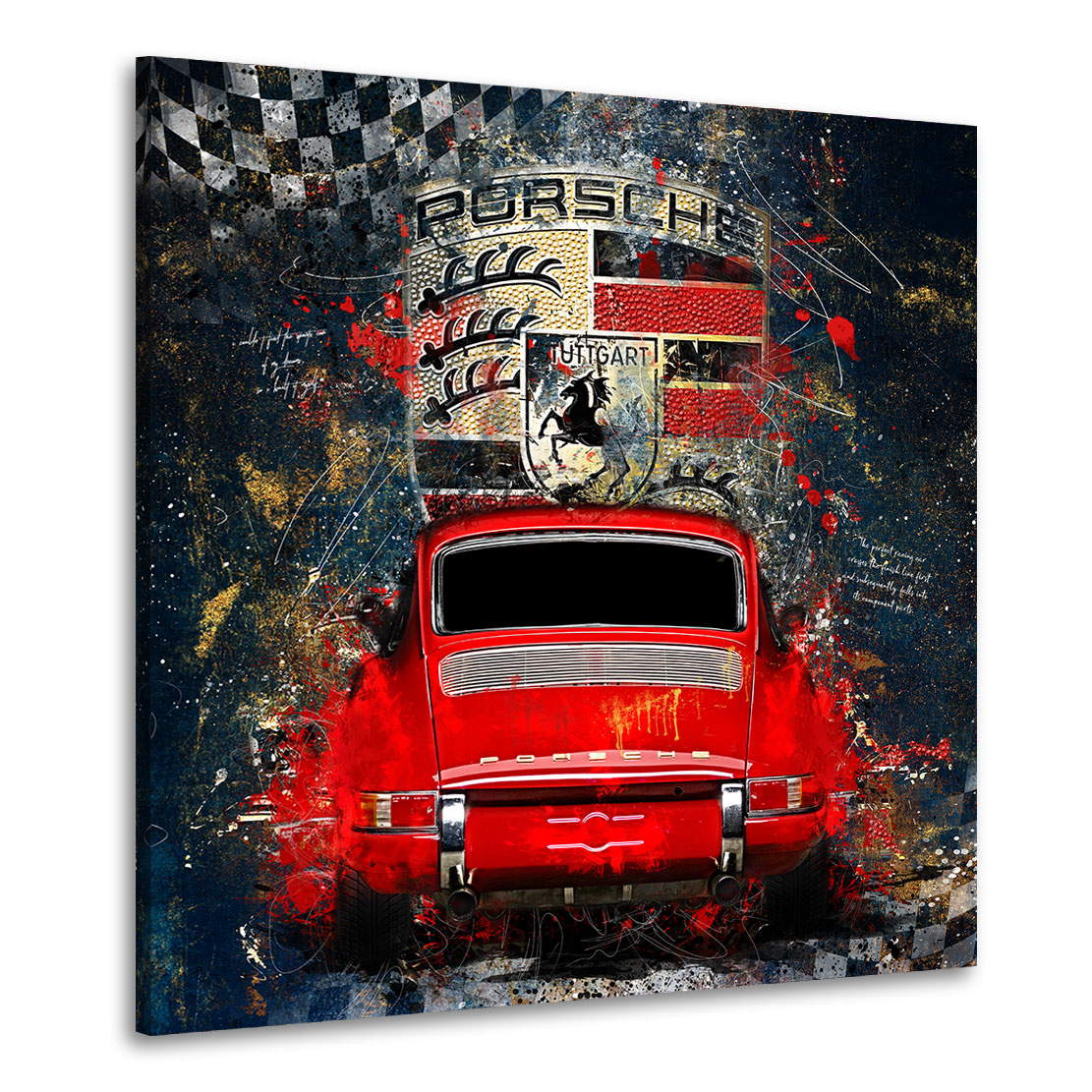 Auto Wandbild Leinwandbild Porsche 911 Abstrakt Gold Style