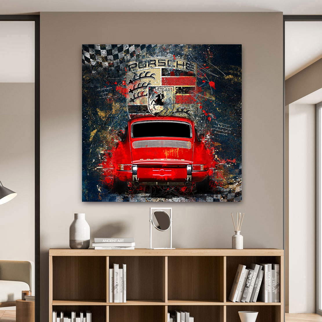 Auto Wandbild Leinwandbild Porsche 911 Abstrakt Gold Style
