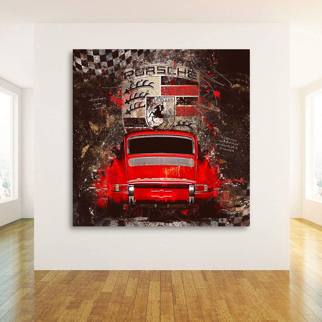 Auto Wandbild Leinwandbild Porsche 911 Abstrakt Vintage Style