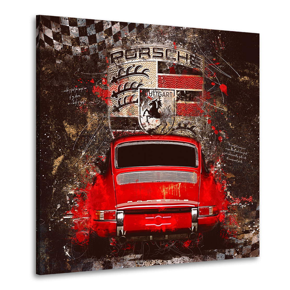 Auto Wandbild Leinwandbild Porsche 911 Abstrakt Vintage Style