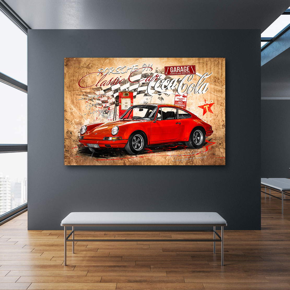 Auto Wandbild Leinwandbild Porsche Classic Pop Art Retro Style