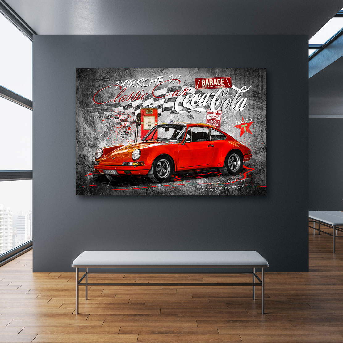 Auto Wandbild Leinwandbild Porsche Classic Pop Art Black Style