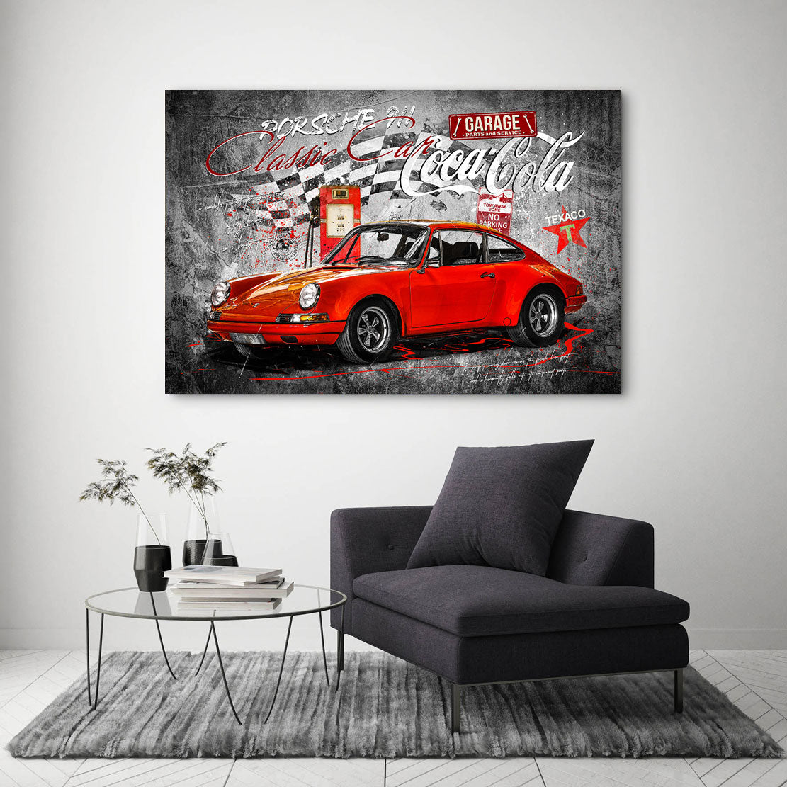 Auto Wandbild Leinwandbild Porsche Classic Pop Art Black Style
