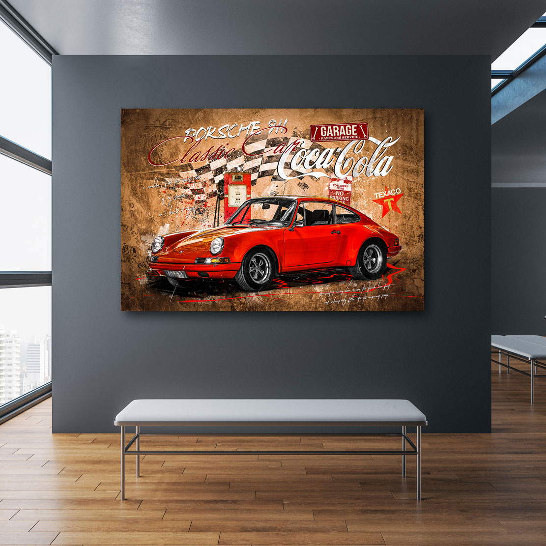Auto Wandbild Leinwandbild Porsche Classic Pop Art Vintage Style