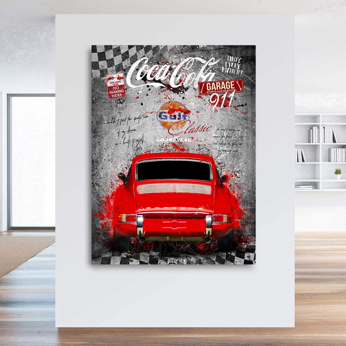 Auto Wandbild Leinwandbild Porsche 911 Classic Pop Art Black Style