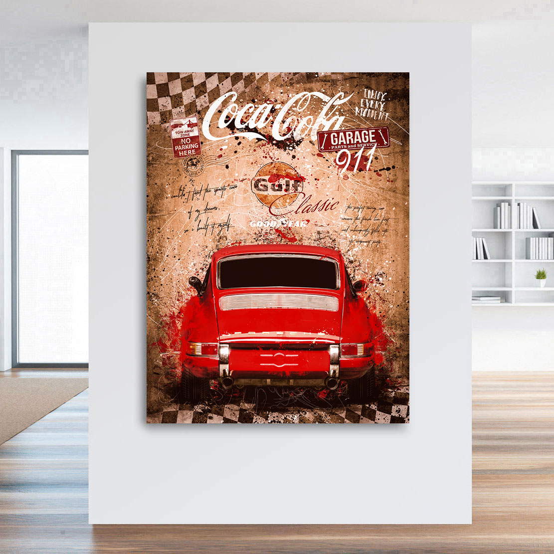 Auto Wandbild Leinwandbild Porsche 911 Classic Vintage Style