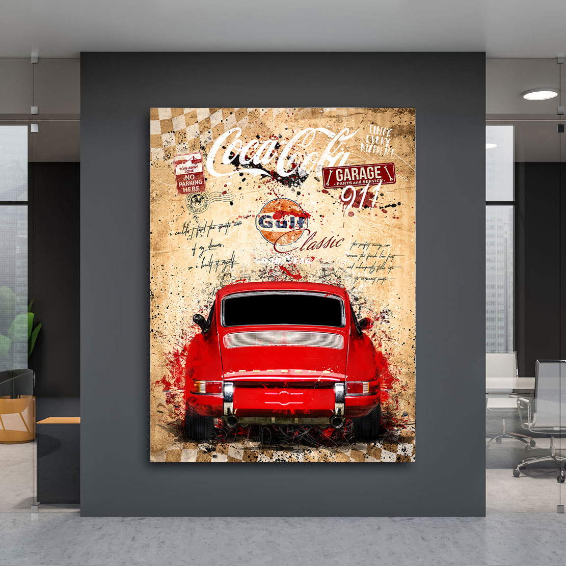 Auto Wandbild Leinwandbild Porsche 911 Classic Retro Pop Art Style