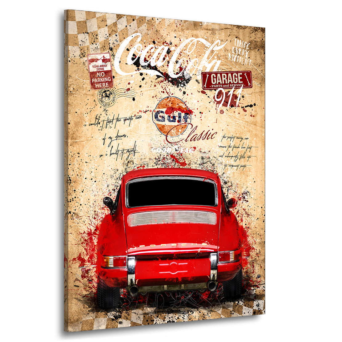 Auto Wandbild Leinwandbild Porsche 911 Classic Retro Pop Art Style