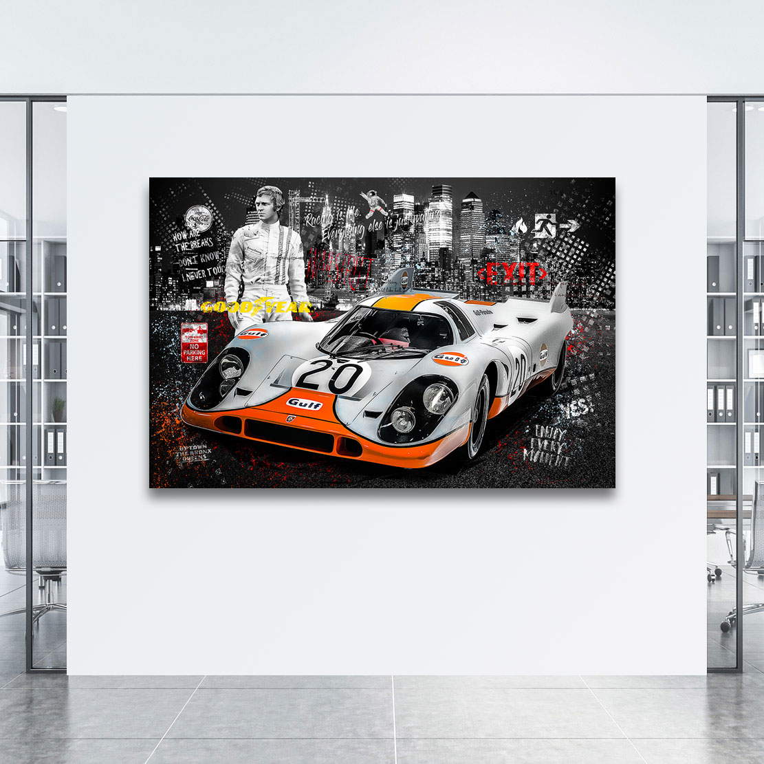 Leinwandbild Steve McQuenn Porsche City Pop Art