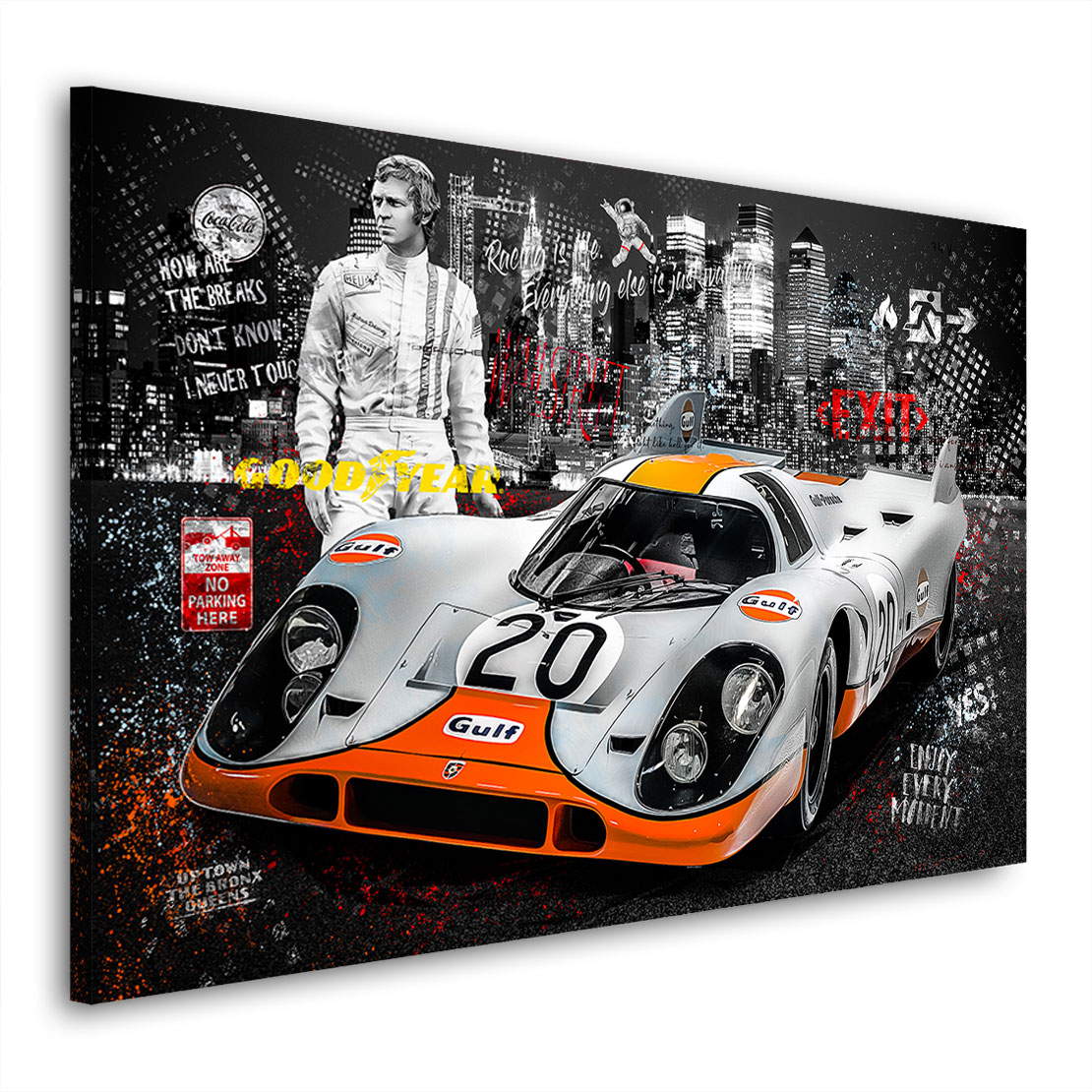 Leinwandbild Steve McQuenn Porsche City Pop Art