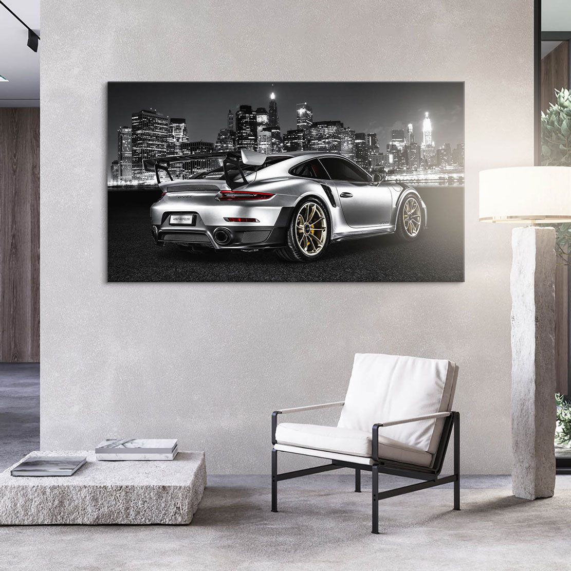 Auto Wandbild Leinwandbild Porsche GT2 RS City Style