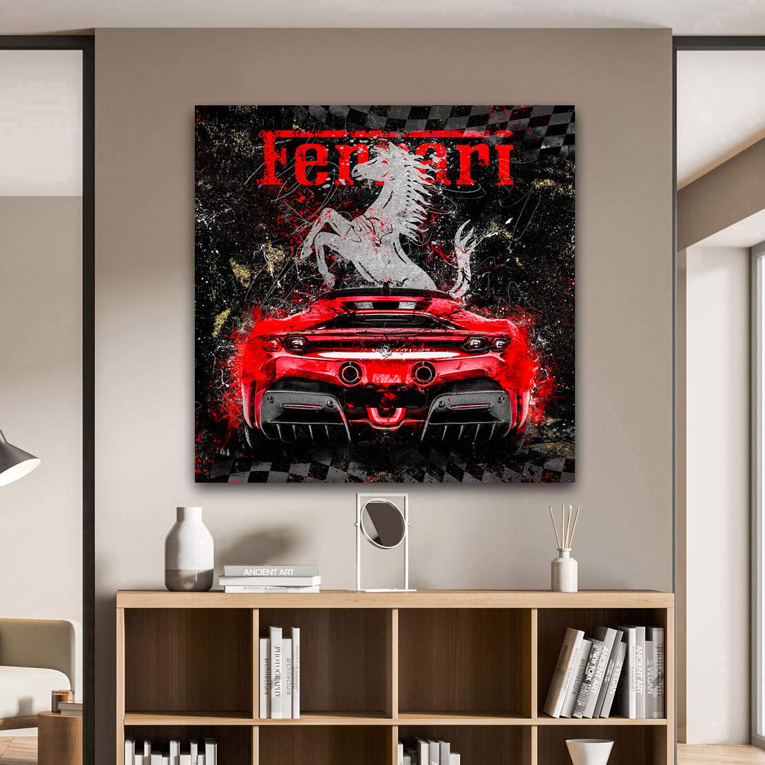 Auto Leinwandbild Ferrari SF90 Abstrakt Silver