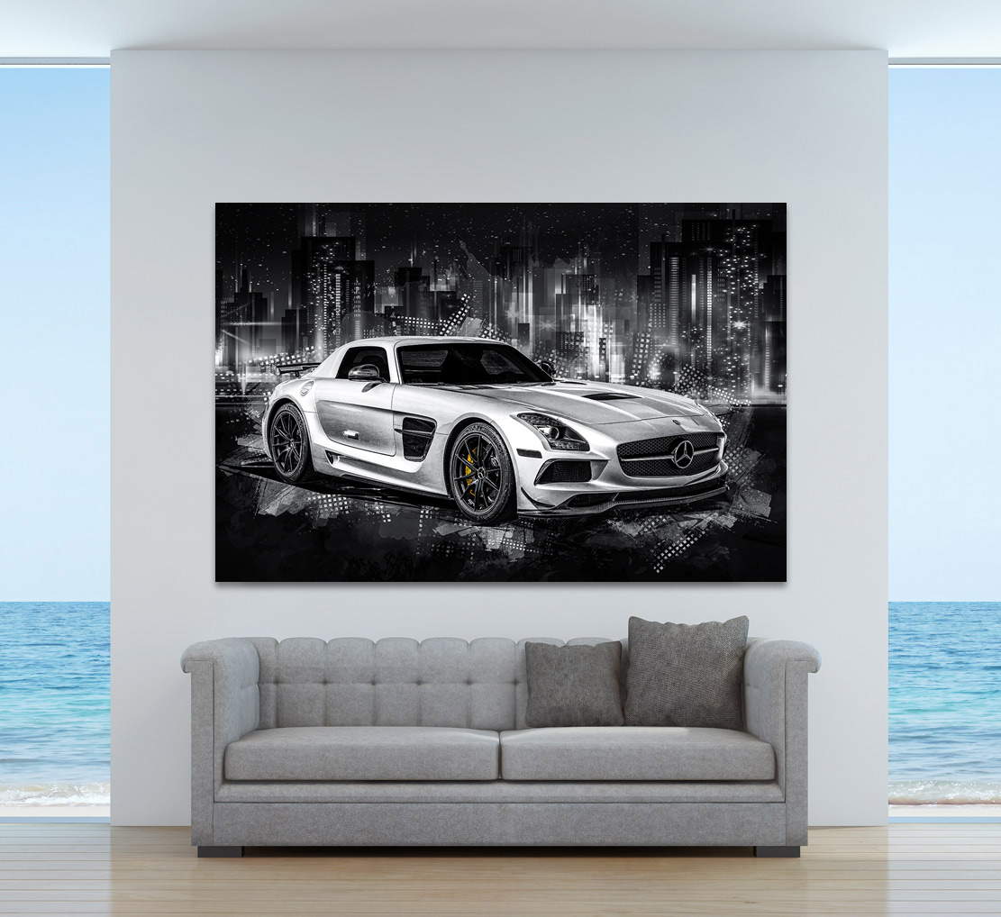 Auto Leinwandbild Mercedes SLS AMG City