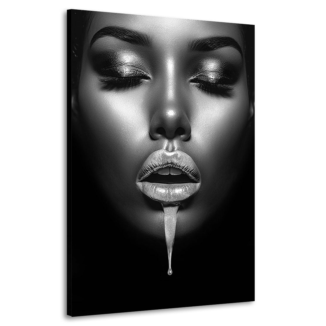 Erotisches Wandbild Frau mit silbernen Lippen