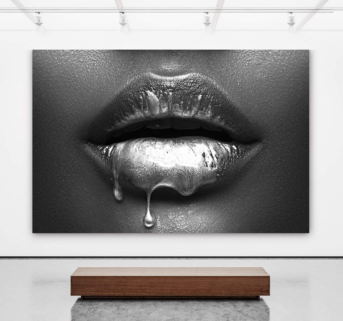Wandbild Leinwandbild Erotische Lippen Silver Style