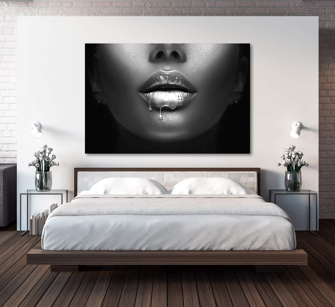 Wandbild Leinwandbild erotische Lippen Silver Lips