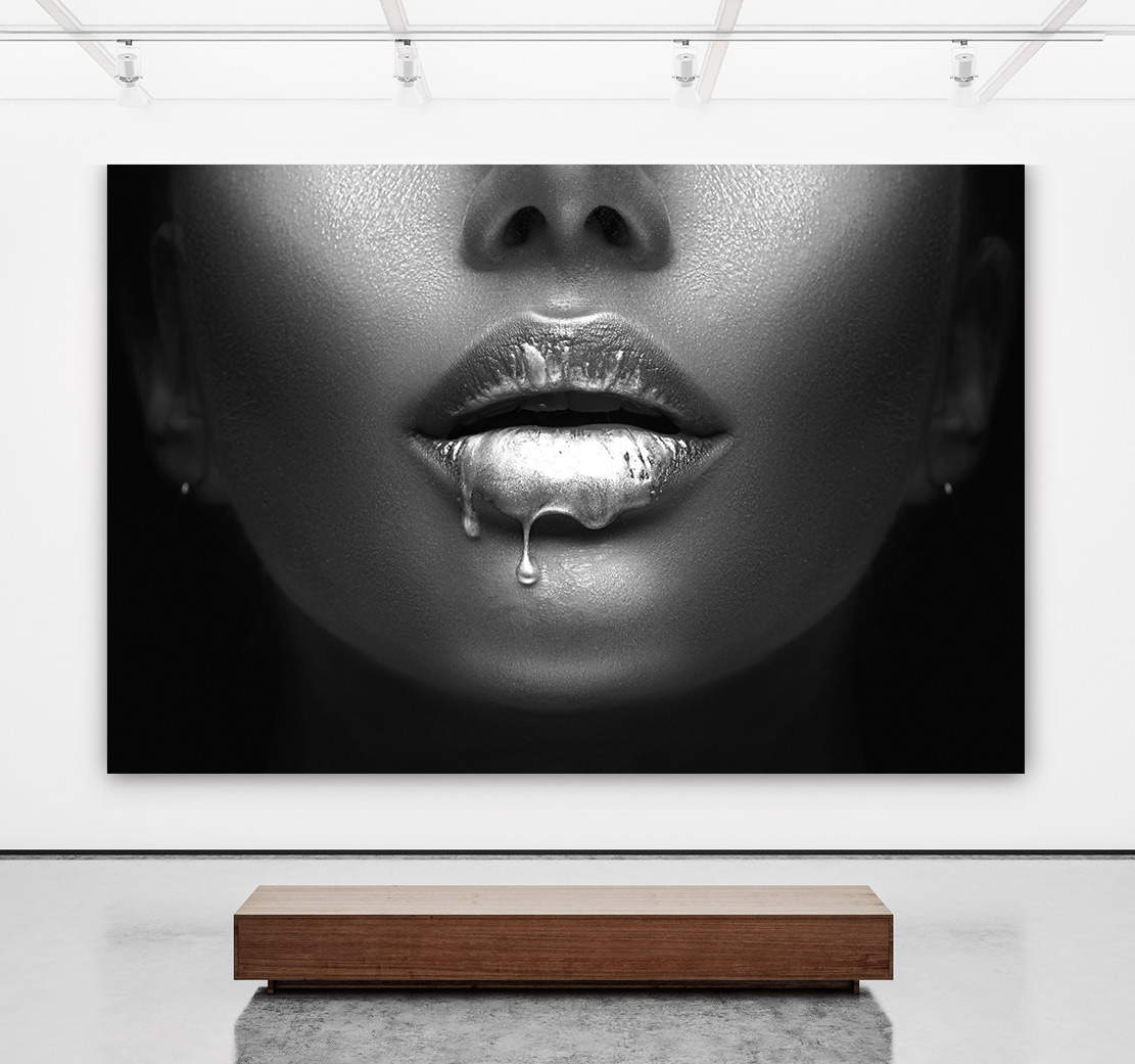 Wandbild Leinwandbild erotische Lippen Silver Lips